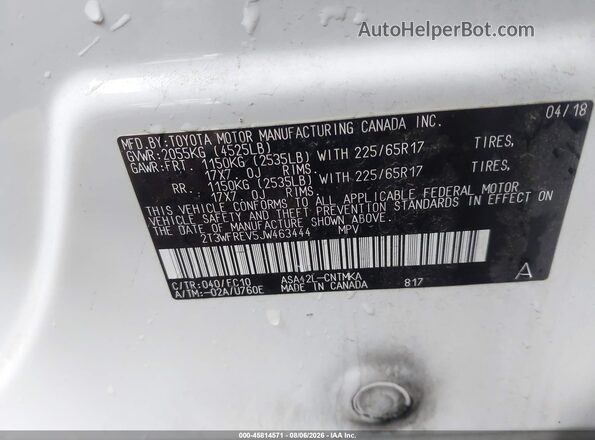 2T3WFREV5JW463444 2018 TOYOTA RAV4 White Engine compartment view