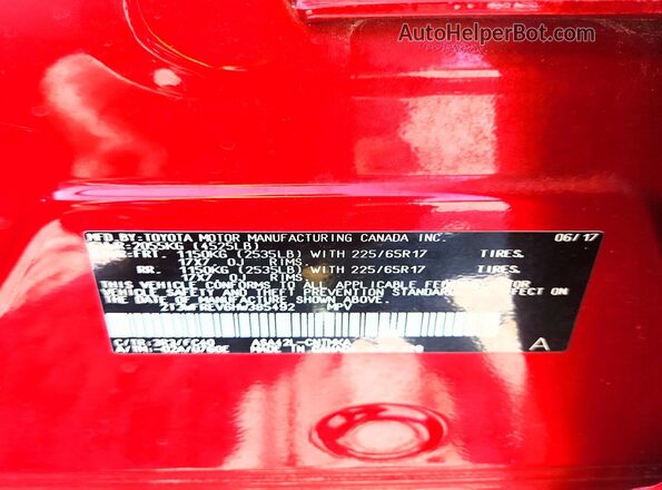 2T3WFREV6HW385492 2017 TOYOTA RAV4 Red VIN კოდის სტიკერის ხედი