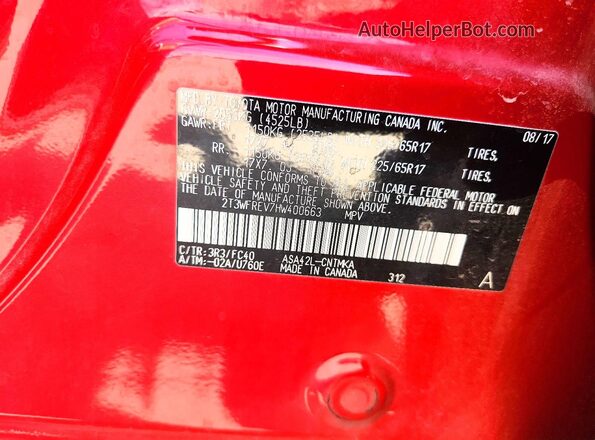 2T3WFREV7HW400663 2017 TOYOTA RAV4 Burgundy Widok komory silnika