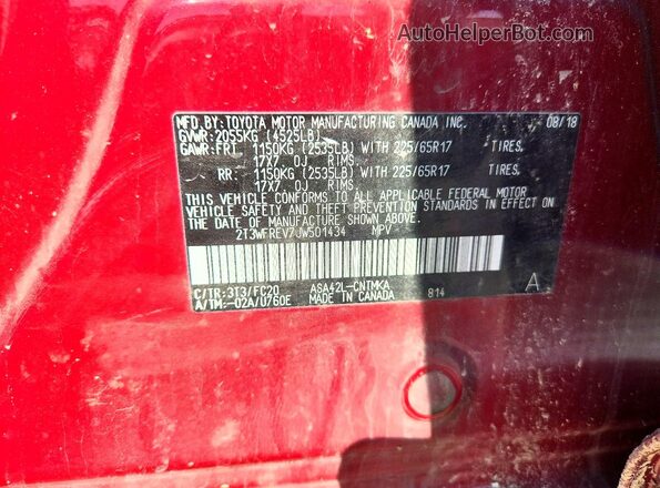 2T3WFREV7JW501434 2018 TOYOTA RAV4 Red Vista de la etiqueta del VIN