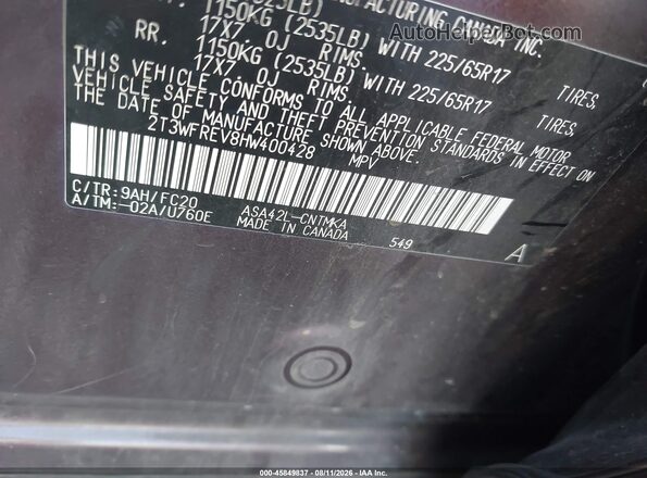 2T3WFREV8HW400428 2017 TOYOTA RAV4 Purple Вид підкапотного простору
