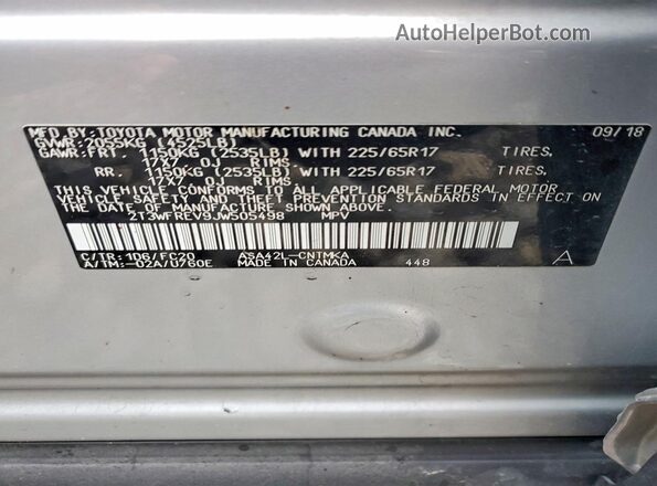 2T3WFREV9JW505498 2018 TOYOTA RAV4 Серебряный Вид подкапотного пространства