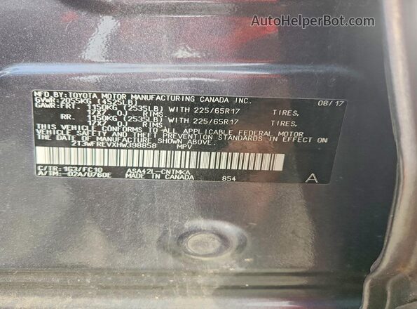 2T3WFREVXHW398858 2017 TOYOTA RAV4 Gray VIN კოდის სტიკერის ხედი