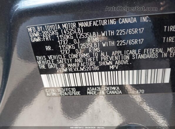 2T3WFREVXJW520186 2018 TOYOTA RAV4 Серый Вид подкапотного пространства