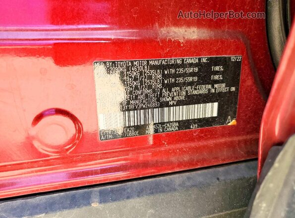 2T3Y1RFV3PW246893 2023 TOYOTA RAV4 Red Widok naklejki z numerem VIN