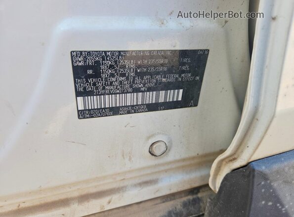 2T3YFREV0GW273780 2016 TOYOTA RAV4 White VIN sticker view