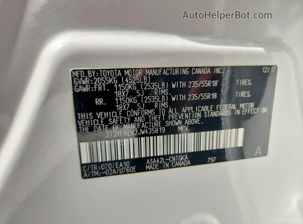 2T3YFREV2JW435819 2018 TOYOTA RAV4 White 360 interior view