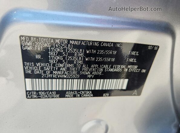 2T3YFREV4HW325929 2017 TOYOTA RAV4 Silver Engine compartment view