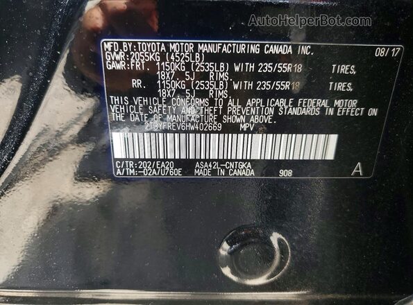 2T3YFREV6HW402669 2017 TOYOTA RAV4 Black Widok naklejki z numerem VIN