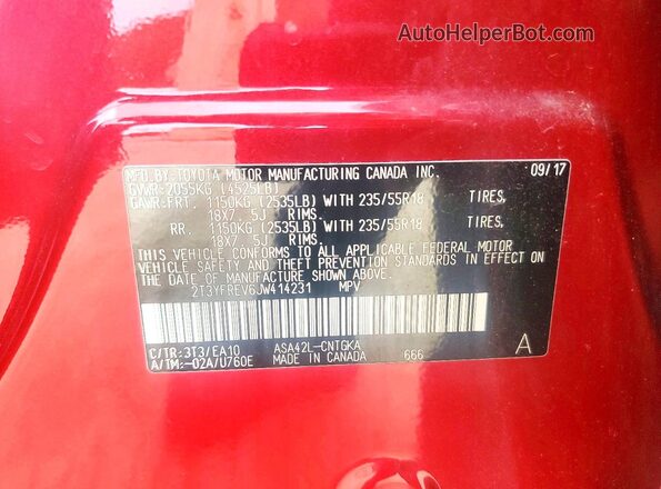 2T3YFREV6JW414231 2018 TOYOTA RAV4 Red Vista del compartimento del motor