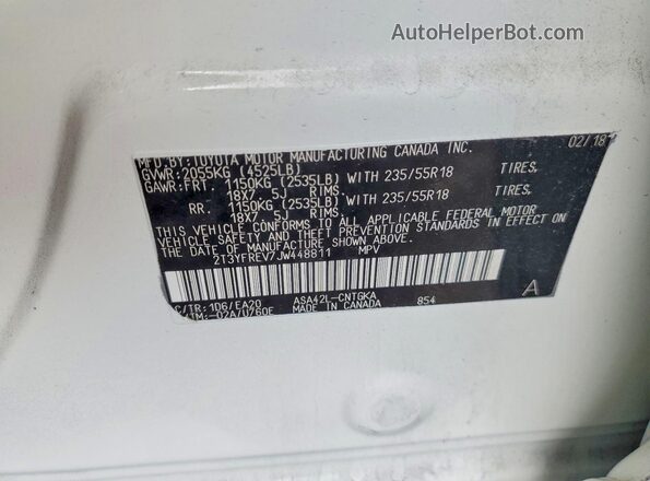 2T3YFREV7JW448811 2018 TOYOTA RAV4 White ძრავის განყოფილების ხედი