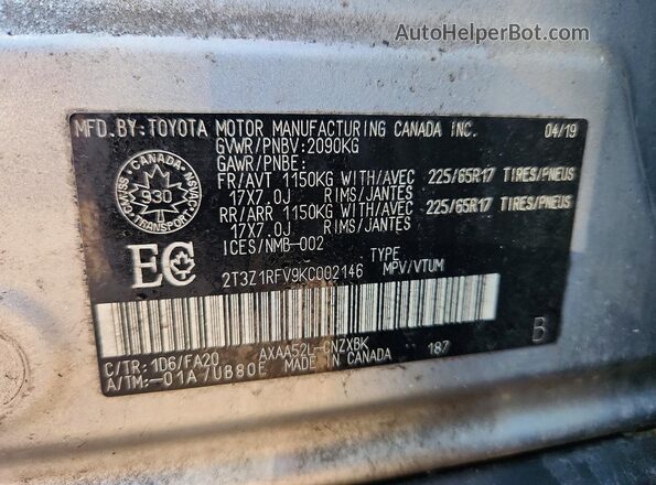 2T3Z1RFV9KC002146 2019 TOYOTA RAV4 Silver Панорамний вид салону 360°