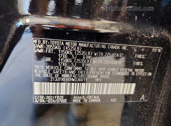 2T3ZFREV0HW336611 2017 TOYOTA RAV4 Черный Вид наклейки с VIN-кодом