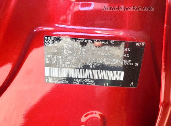 2T3ZFREV1JW496647 2018 TOYOTA RAV4 Red VIN კოდის სტიკერის ხედი