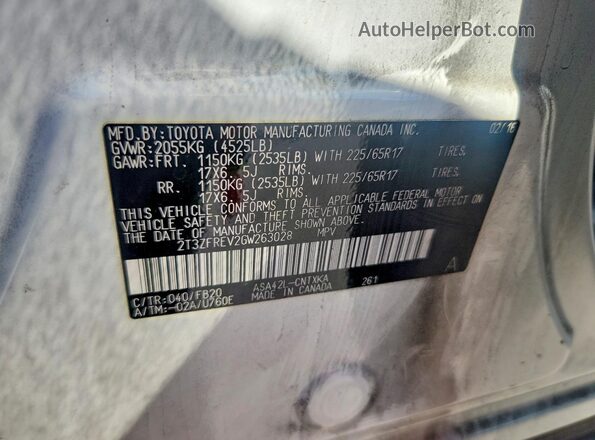 2T3ZFREV2GW263028 2016 TOYOTA RAV4 White VIN կոդի պիտակի տեսք