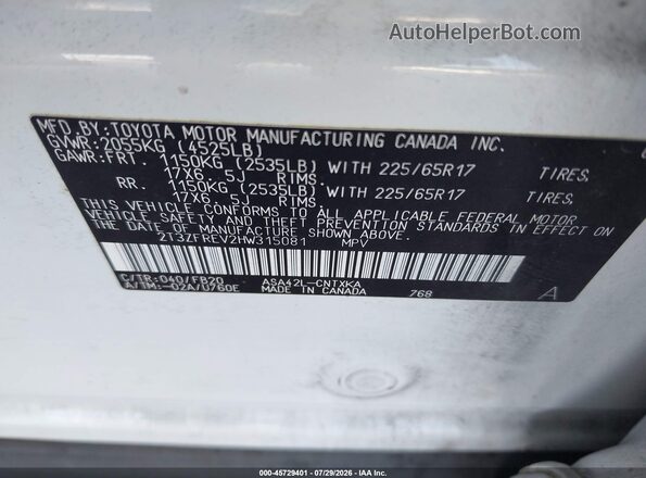 2T3ZFREV2HW315081 2017 TOYOTA RAV4 White Շարժիչի բաժամունքի տեսք