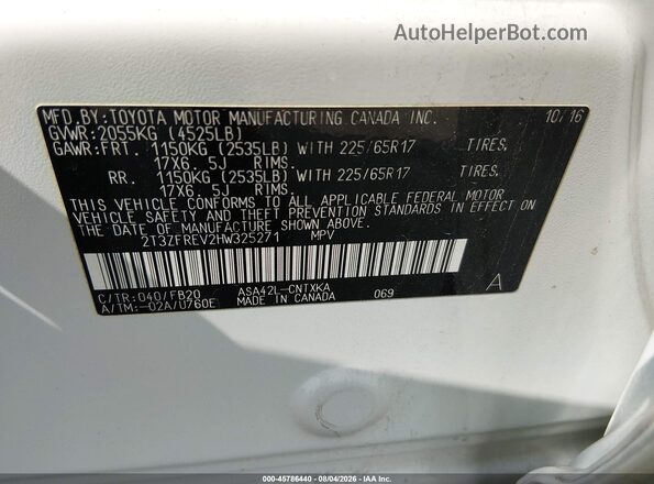 2T3ZFREV2HW325271 2017 TOYOTA RAV4 Белый Вид подкапотного пространства