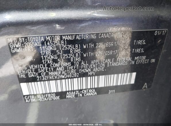 2T3ZFREV2HW346282 2017 TOYOTA RAV4 Black ძრავის განყოფილების ხედი