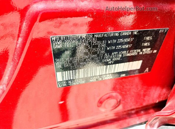 2T3ZFREV2HW350218 2017 TOYOTA RAV4 Red VIN sticker view