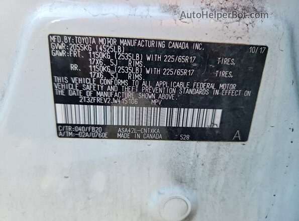 2T3ZFREV2JW415106 2018 TOYOTA RAV4 White Вид підкапотного простору