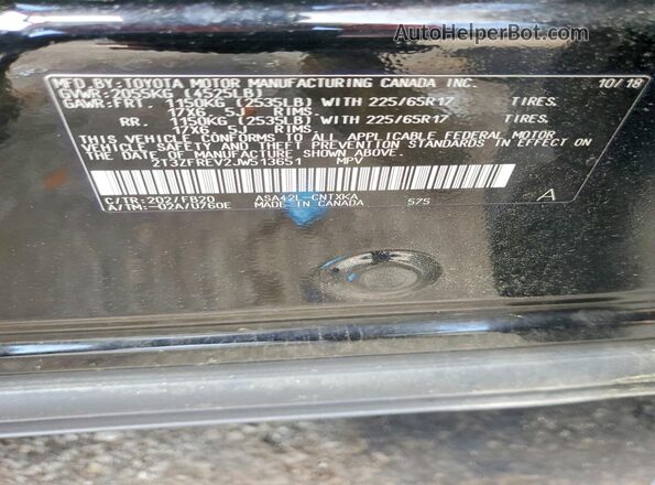 2T3ZFREV2JW513651 2018 TOYOTA RAV4 Черный Вид наклейки с VIN-кодом