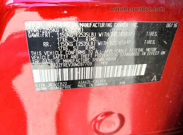 2T3ZFREV3GW287709 2016 TOYOTA RAV4 Red Vista interior de 360 grados