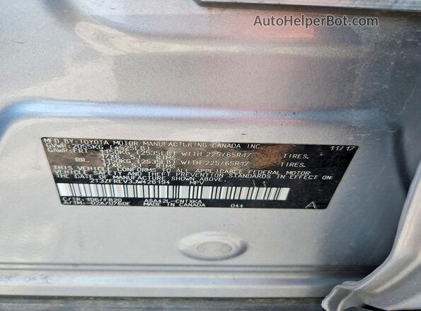 2T3ZFREV3JW426194 2018 TOYOTA RAV4 Серебряный Вид наклейки с VIN-кодом