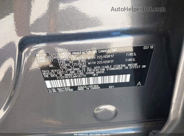 2T3ZFREV3JW456778 2018 TOYOTA RAV4 Gray Շարժիչի բաժամունքի տեսք