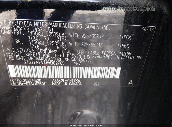 2T3ZFREV4HW382765 2017 TOYOTA RAV4 Black Engine compartment view
