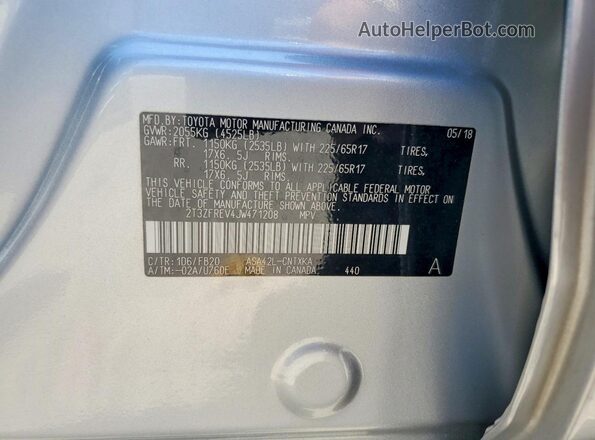2T3ZFREV4JW471208 2018 TOYOTA RAV4 Silver Սալոնի 360 աստիճան տեսք