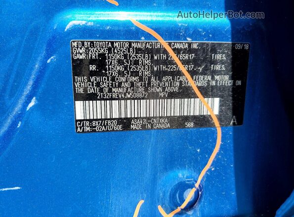 2T3ZFREV4JW508872 2018 TOYOTA RAV4 Blue VIN sticker view