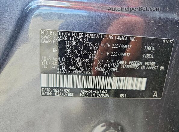 2T3ZFREV6HW348570 2017 TOYOTA RAV4 Gray VIN sticker view