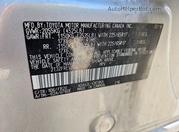 2T3ZFREV7GW262005 2016 TOYOTA RAV4 Silver 360 interior view