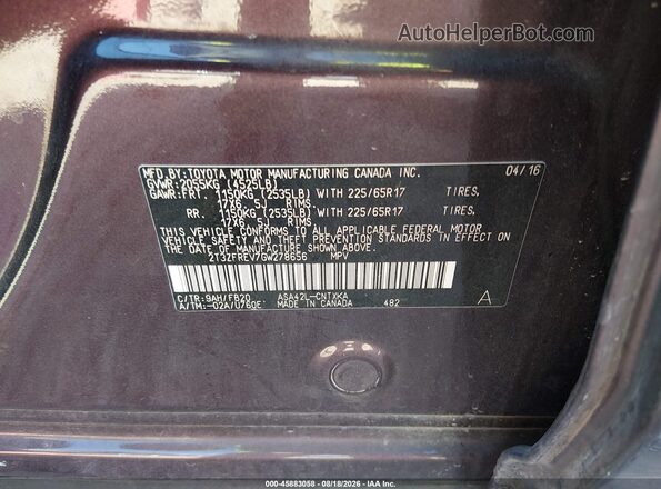 2T3ZFREV7GW278656 2016 TOYOTA RAV4 Black Շարժիչի բաժամունքի տեսք