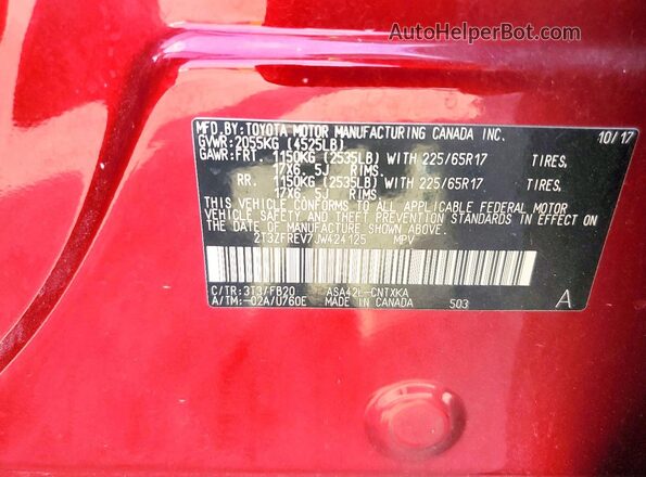 2T3ZFREV7JW424125 2018 TOYOTA RAV4 Red VIN կոդի պիտակի տեսք