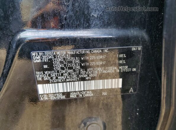 2T3ZFREV7JW464821 2018 TOYOTA RAV4 Black Вид наклейки з VIN-кодом