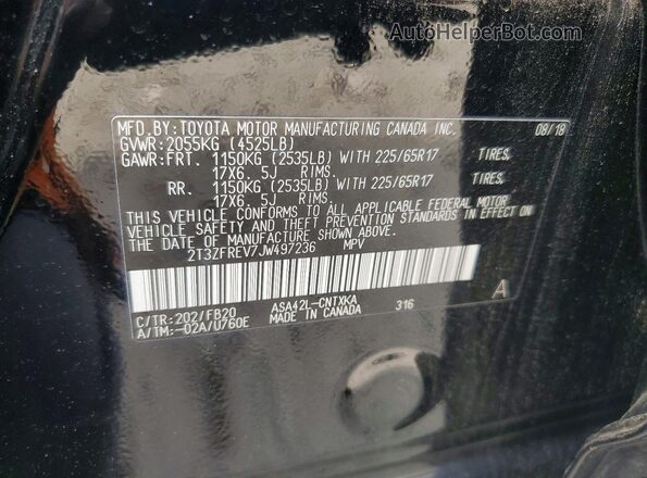 2T3ZFREV7JW497236 2018 TOYOTA RAV4 Black Vista de la etiqueta del VIN