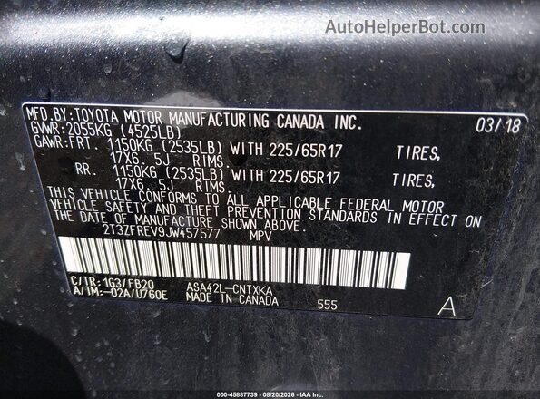 2T3ZFREV9JW457577 2018 TOYOTA RAV4 Gray ძრავის განყოფილების ხედი