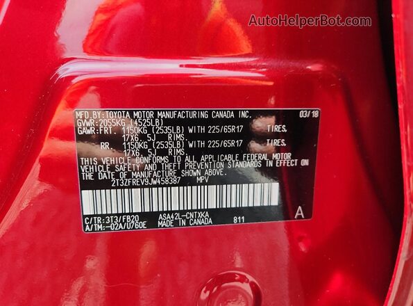 2T3ZFREV9JW458387 2018 TOYOTA RAV4 Red Engine compartment view
