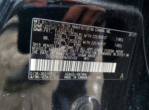 2T3ZFREVXHW380468 2017 TOYOTA RAV4 Black VIN sticker view