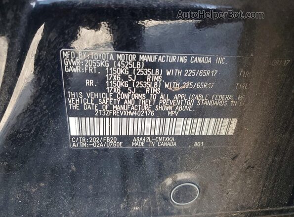2T3ZFREVXHW402176 2017 TOYOTA RAV4 Black VIN sticker view