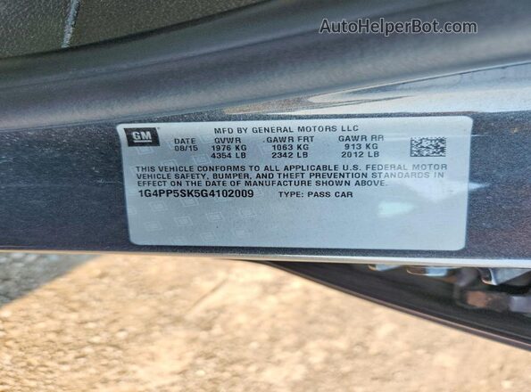 1G4PP5SK5G4102009 2016 BUICK VERANO Charcoal VIN sticker view