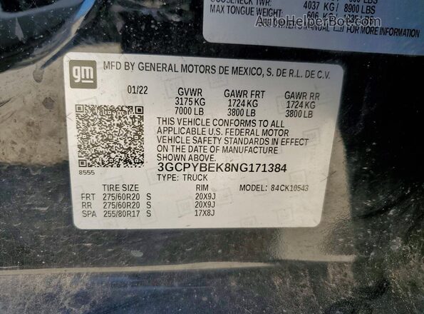 3GCPYBEK8NG171384 2022 CHEVROLET SILVERADO Black Vista de la etiqueta del VIN