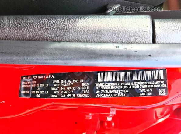 ZACNJBA18LPL21608 2020 JEEP RENEGADE Red Вид наклейки з VIN-кодом