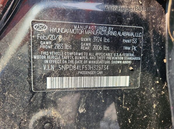 5NPD84LF5JH325734 2018 HYUNDAI ELANTRA Black VIN sticker view