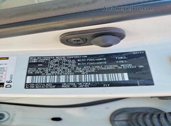 JTJBM7FX7H5180065 2017 LEXUS GX Белый Панорамный вид салона 360°