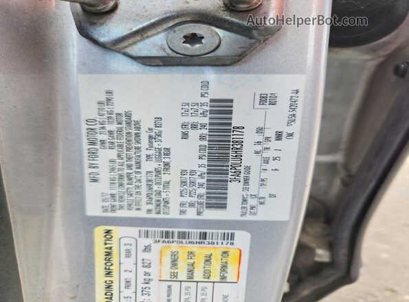 3FA6P0LU6HR381178 2017 FORD FUSION Silver Вид наклейки з VIN-кодом