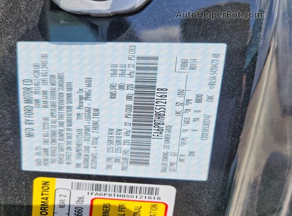 1FA6P8TH8S5121618 2025 FORD MUSTANG Black Vista de la etiqueta del VIN