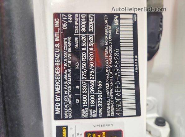 4JGDF6EE5HA966286 2017 MERCEDES-BENZ GLS White Vista interior de 360 grados