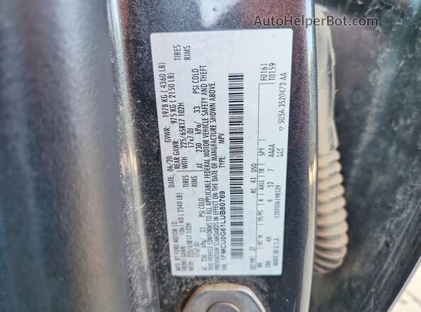 1FMCU0G61LUB80769 2020 FORD ESCAPE Gray 360 interior view